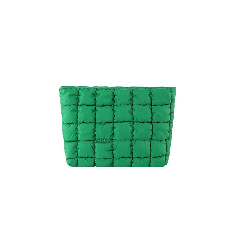 HFLZBRO Puffy makeup bag green top zip keeps cosmetics organized on the go.