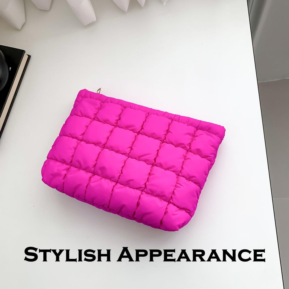 HFLZBRO Puffy makeup bag open top rose showing roomy main compartment for cosmetics
