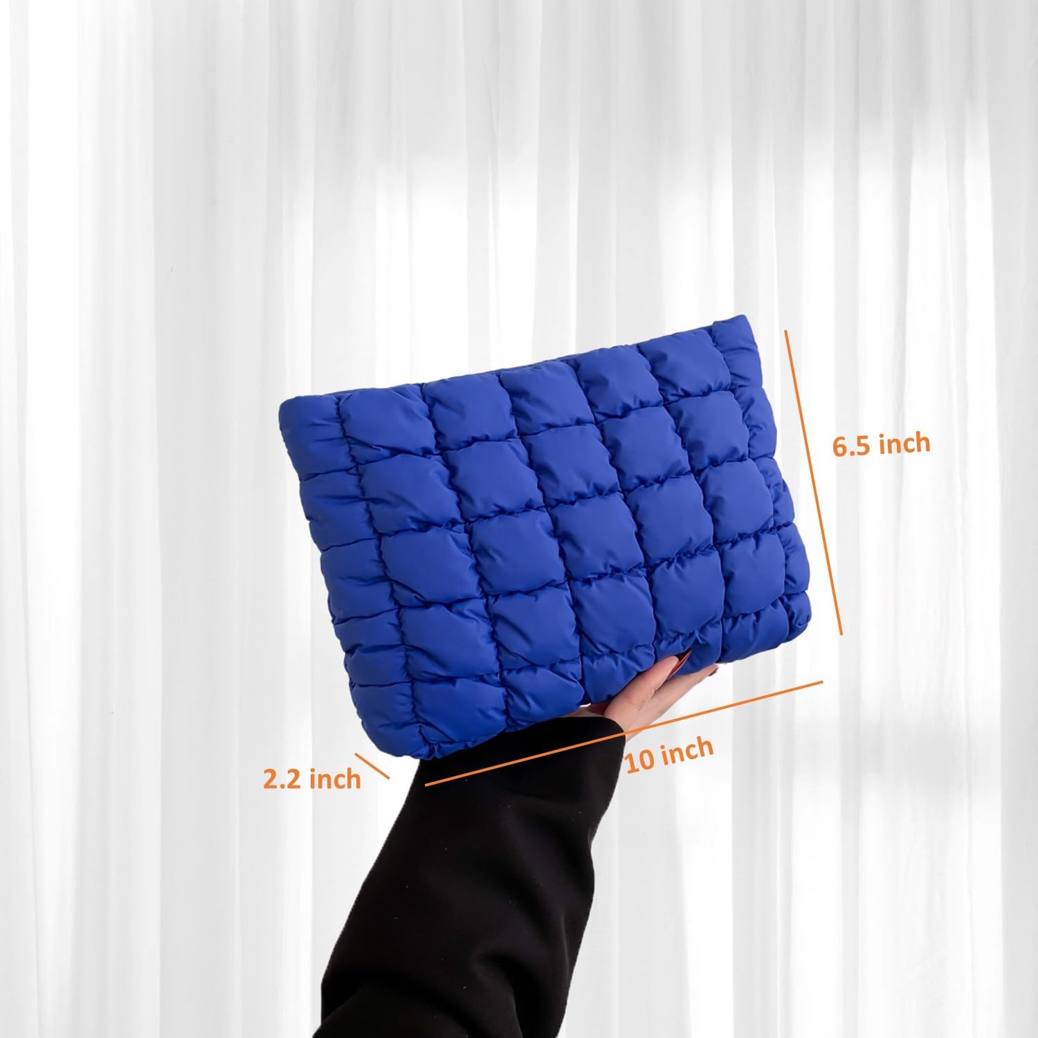 HFLZBRO Puffy quilted makeup bag blue travel essentials for on-the-go.