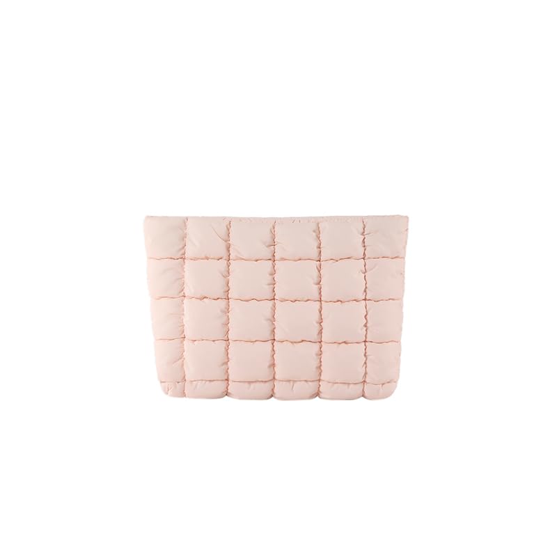 HFLZBRO Puffy quilted makeup bag pink front view shows chic design and portability.