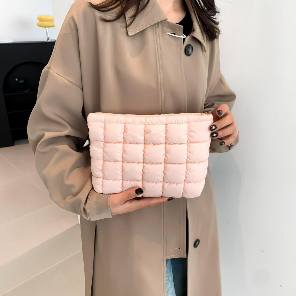HFLZBRO Puffy quilted makeup bag with brushes shows versatile use.
