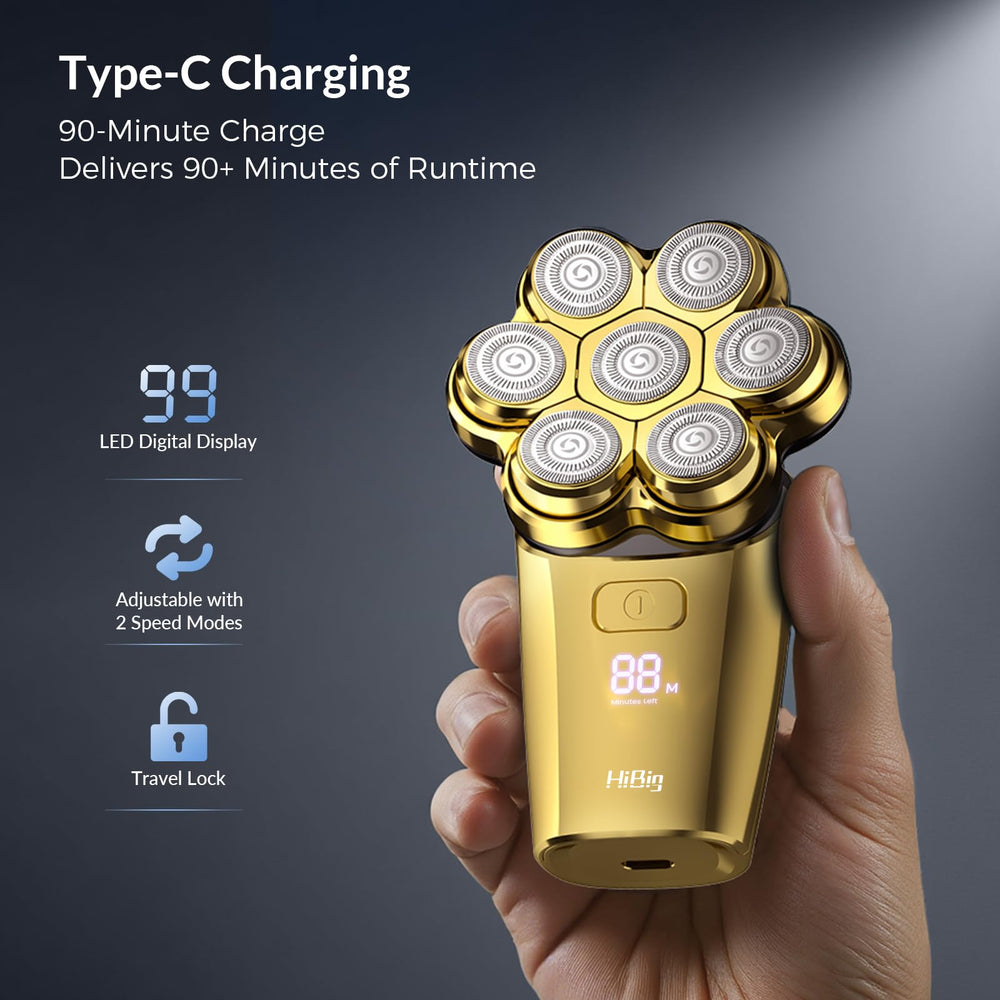 HiBig 5-in-1 kit includes shaver head, trimmer, combs, and nose/ear trimmer.