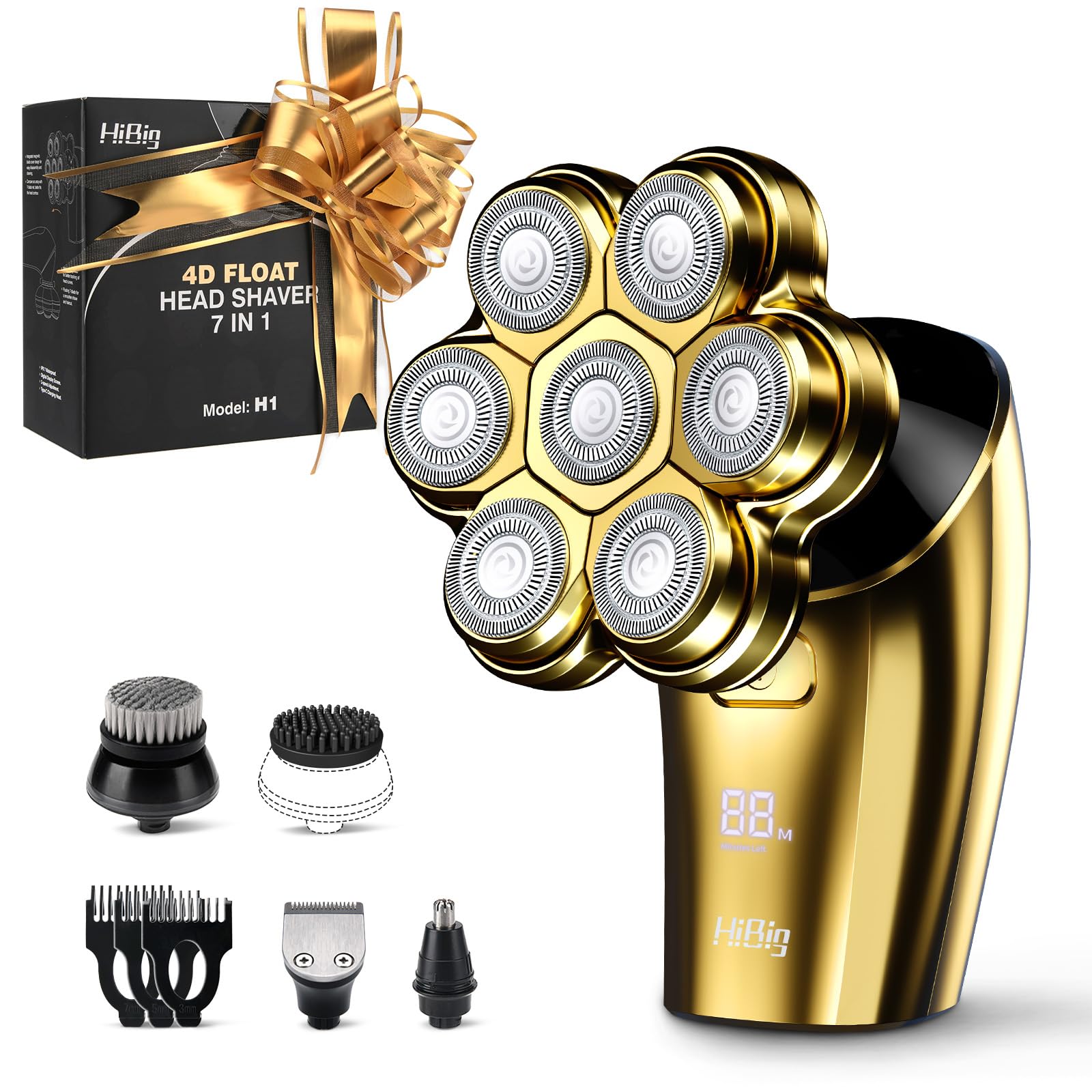 HiBig head shaver 7D arc design smooths scalp and facial contours.