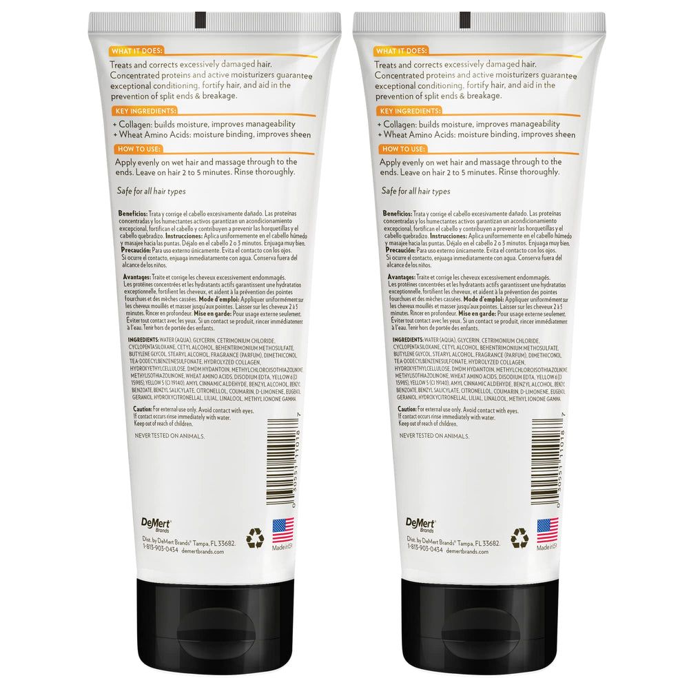 Hi-Pro-Pac Hair Mask 2-pack bottle closeup shows protein-rich treatment for stronger, shinier hair.