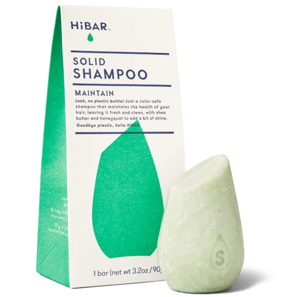 HIBAR Maintain Shampoo Bar packaging on display, highlighting eco-friendly plastic-free packaging