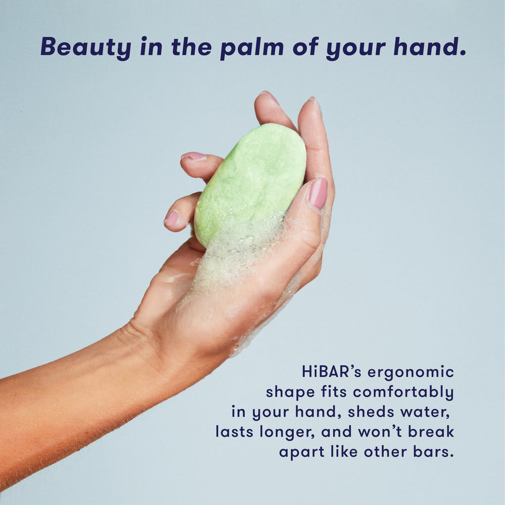 HIBAR Maintain Shampoo Bar plastic-free packaging shown alongside recyclable materials