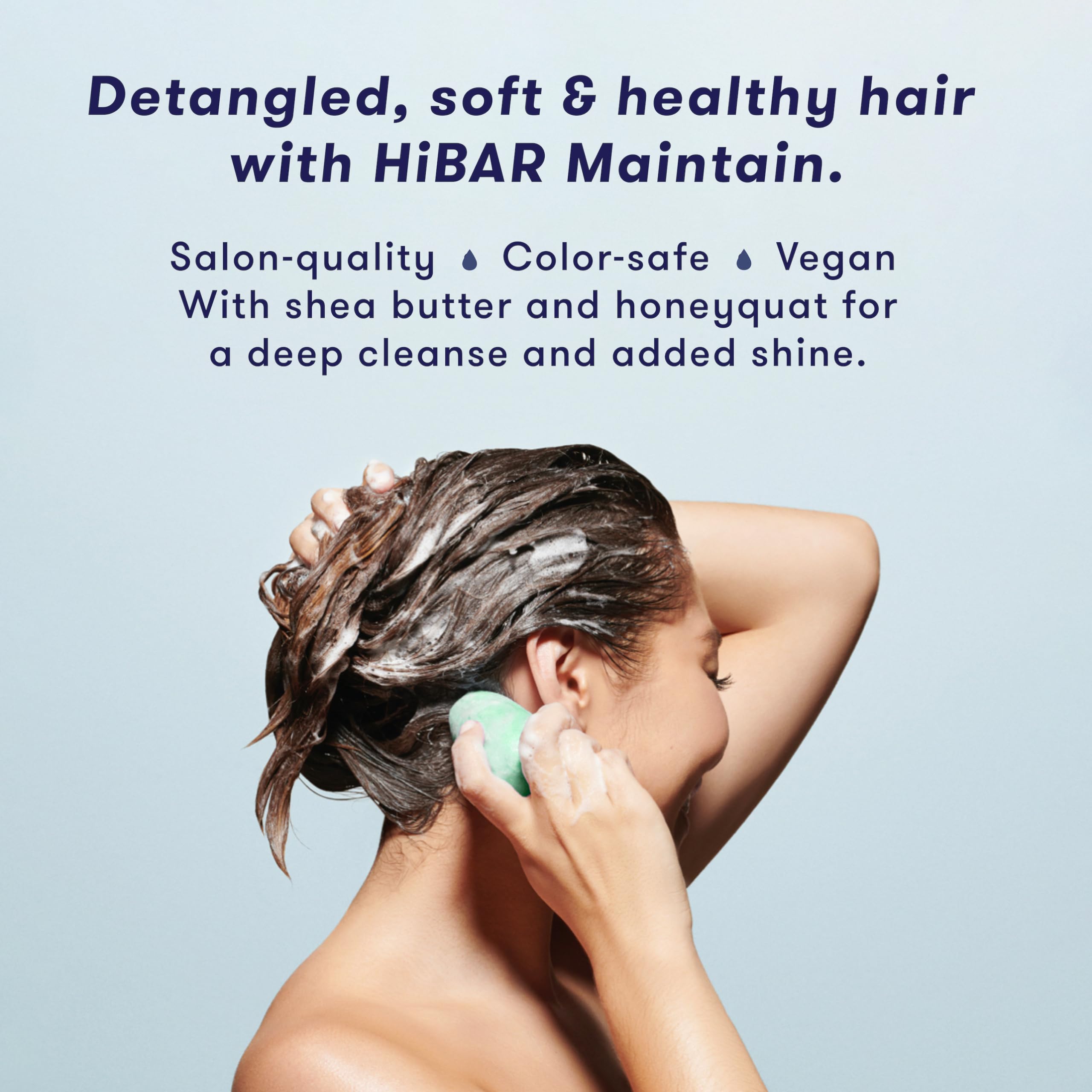 HIBAR Maintain Shampoo Bar wet-hair application shows easy lather and cleansing action