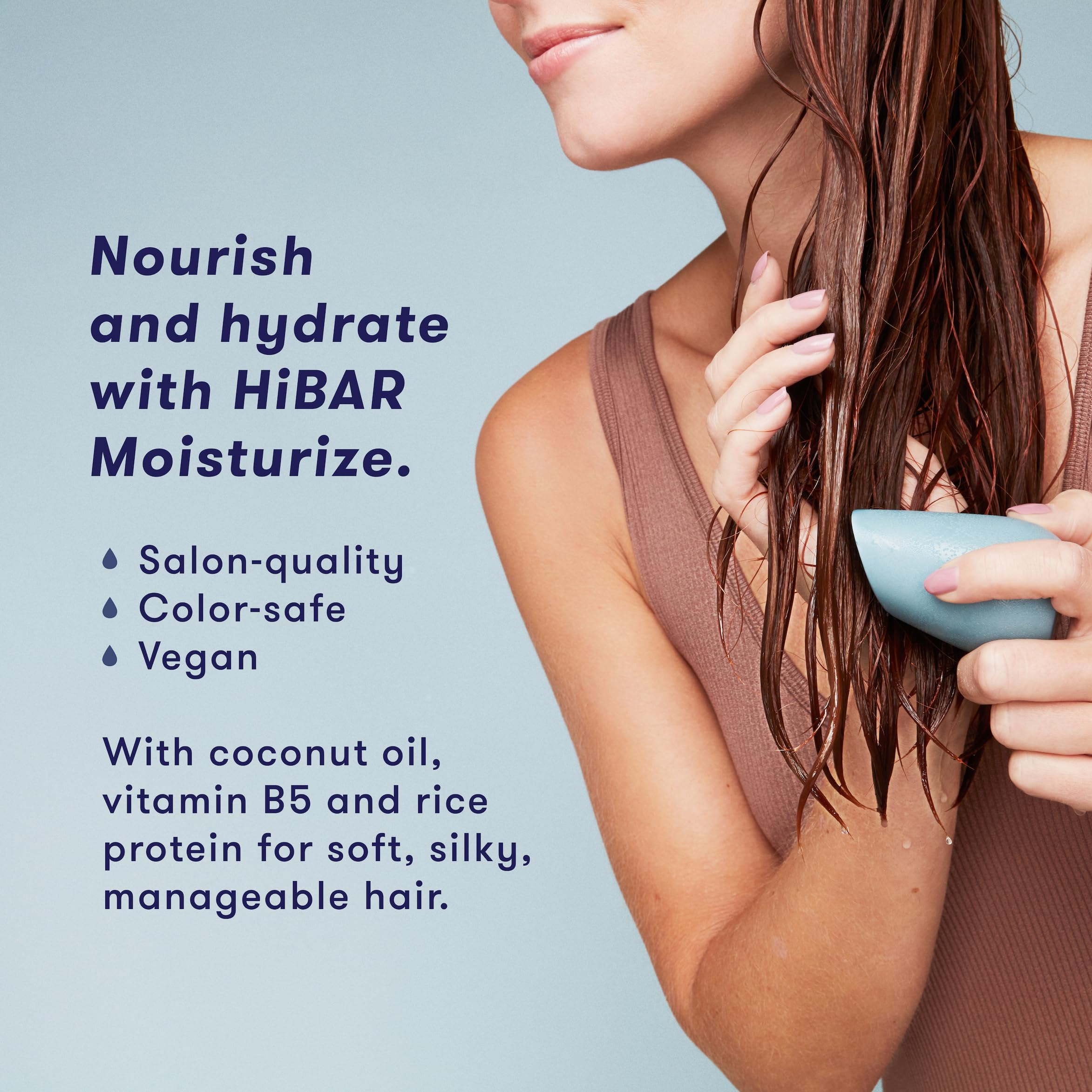 HIBAR Moisturize Conditioner Bar wet-hair view shows easy rinse and frizz-control after washing.