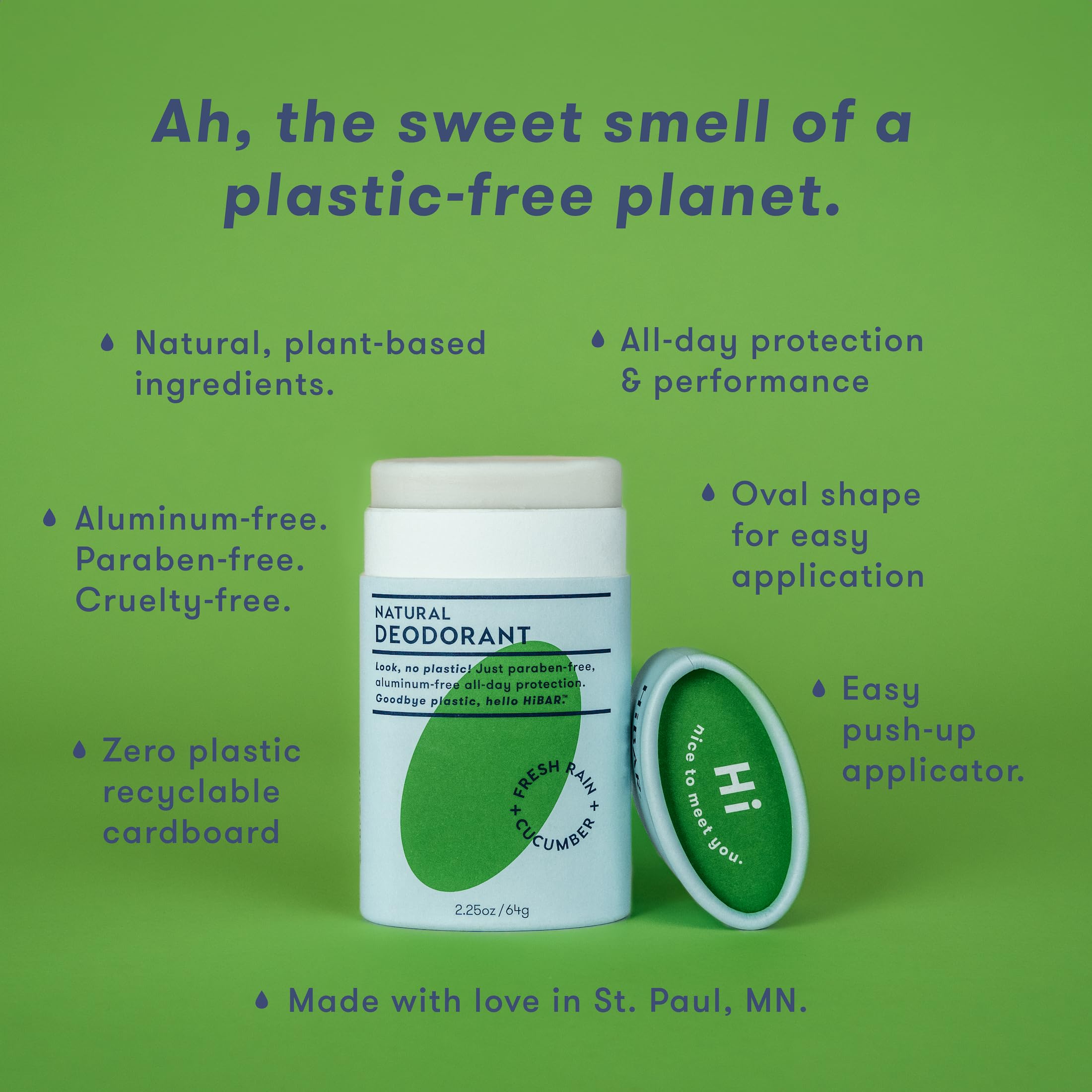 HiBAR rice bran and shea butter formula nourishes while guarding scent.