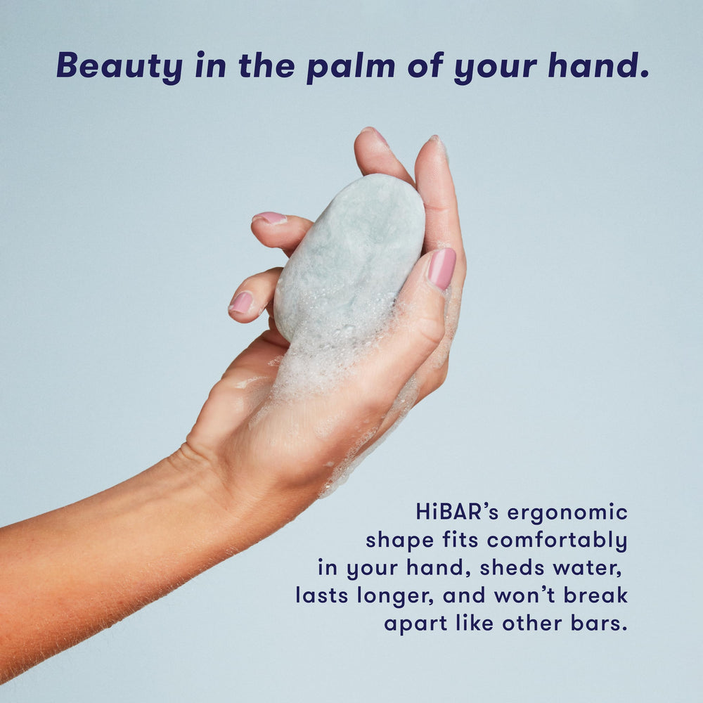 HiBAR shampoo bar lathers gently, suggesting a pleasant wash experience.