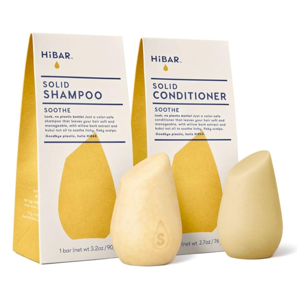 HIBAR Soothe Shampoo Bar closeup highlighting natural ingredients for scalp comfort.