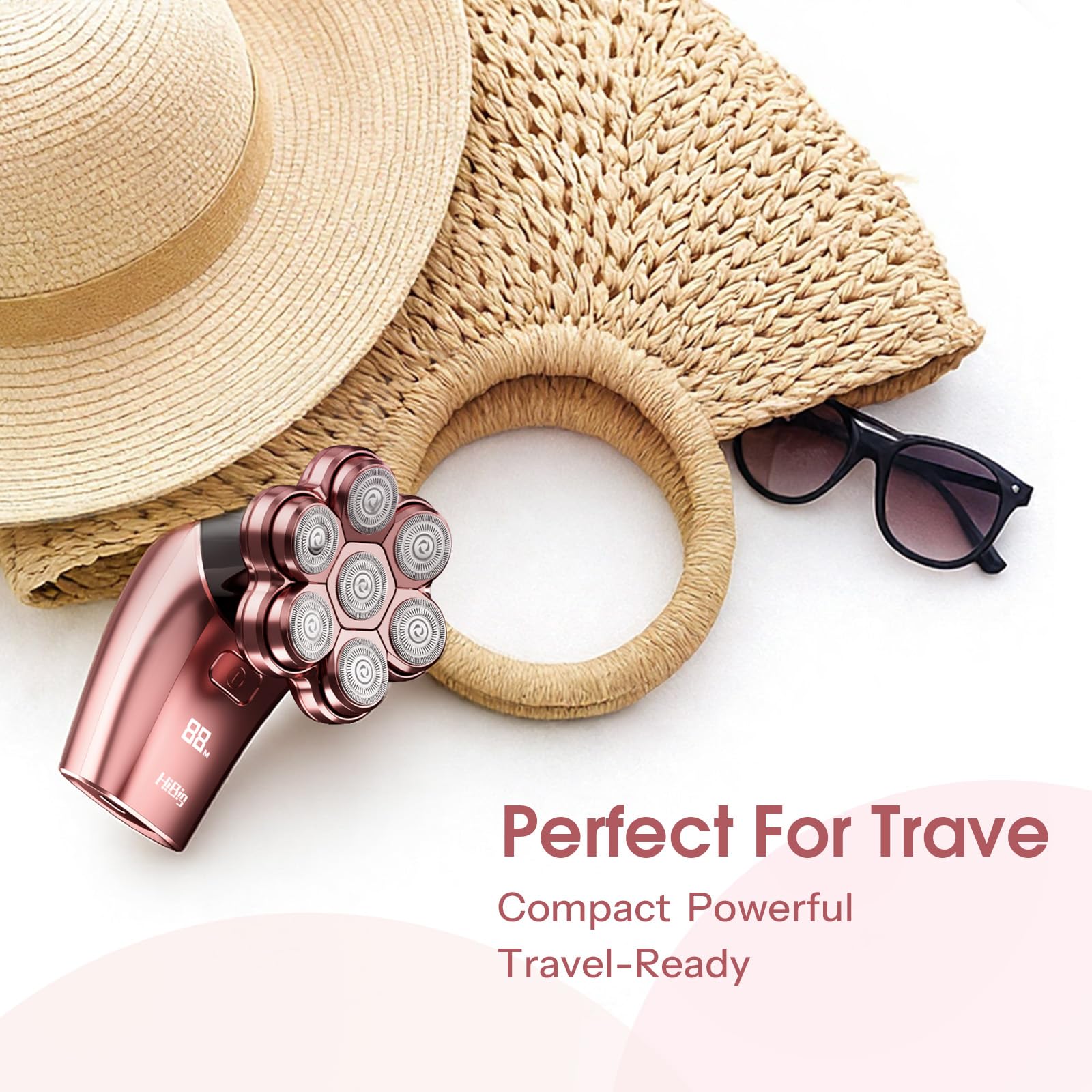 HiBig travel-friendly rose-pink design powered by USB-C charging.