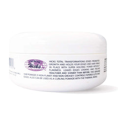 Hicks Edges Styling Gel tube demonstrates quick-dry formula for flake-free edge control.