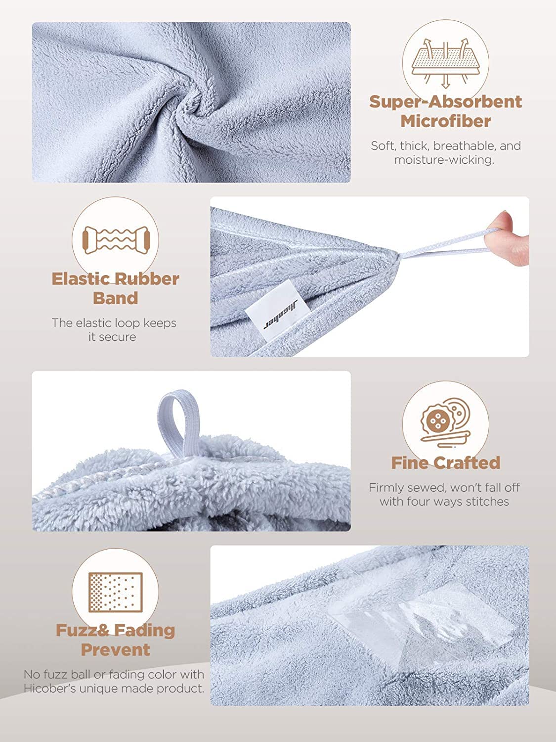 Hicober microfiber hair towel wrap pink ideal for curly or color-treated hair