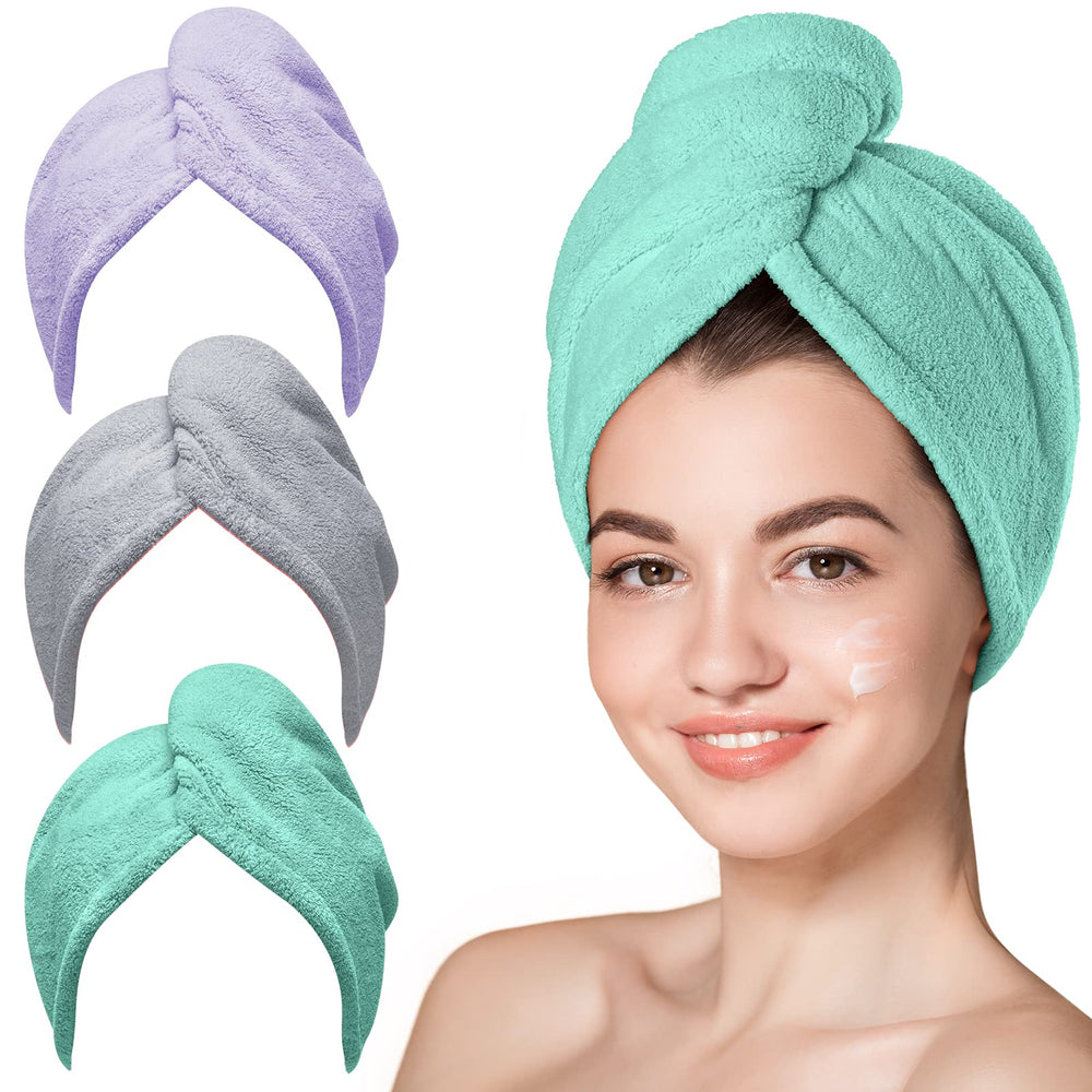 Hicober microfiber towel turban in purple showing quick-dry wrap for curly or wet hair.