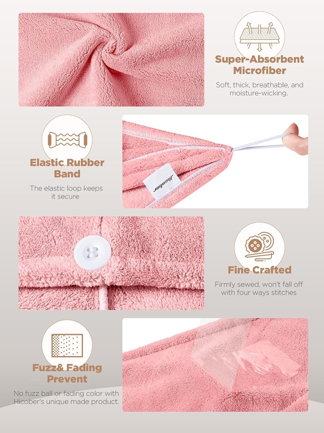 Hicober turban wrap around wet hair demonstrates efficient drying