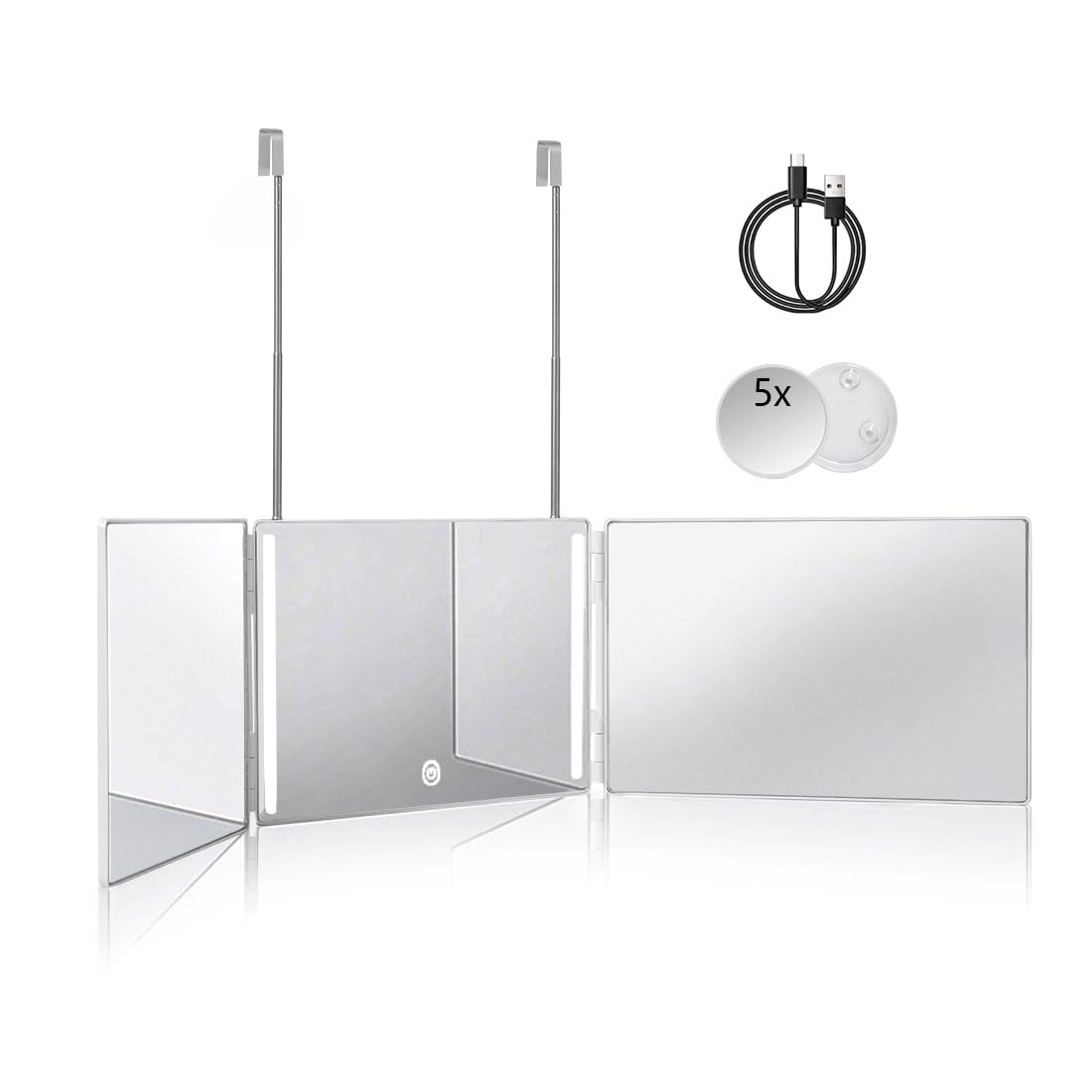 HIEEY 3 Way 360 Trifold Mirror with LED for clear makeup visibility.