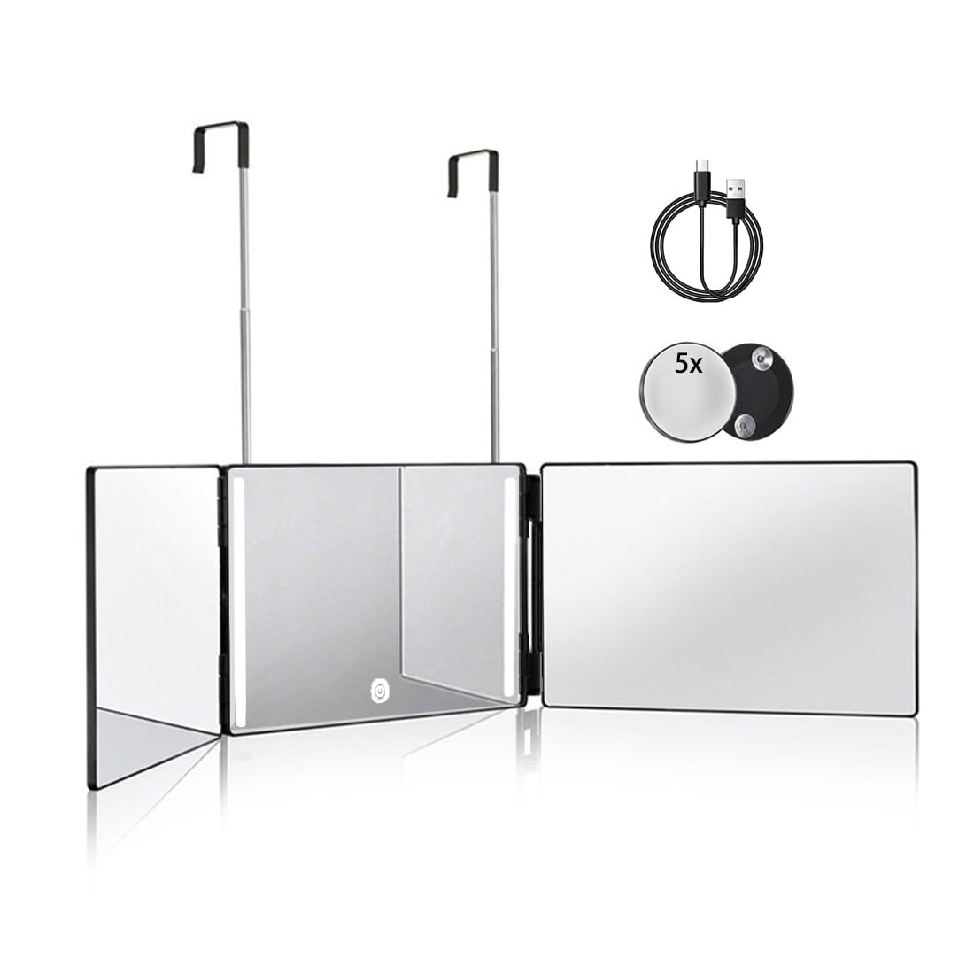 HIEEY 3 Way Mirror with LED lights front view for precise grooming and makeup