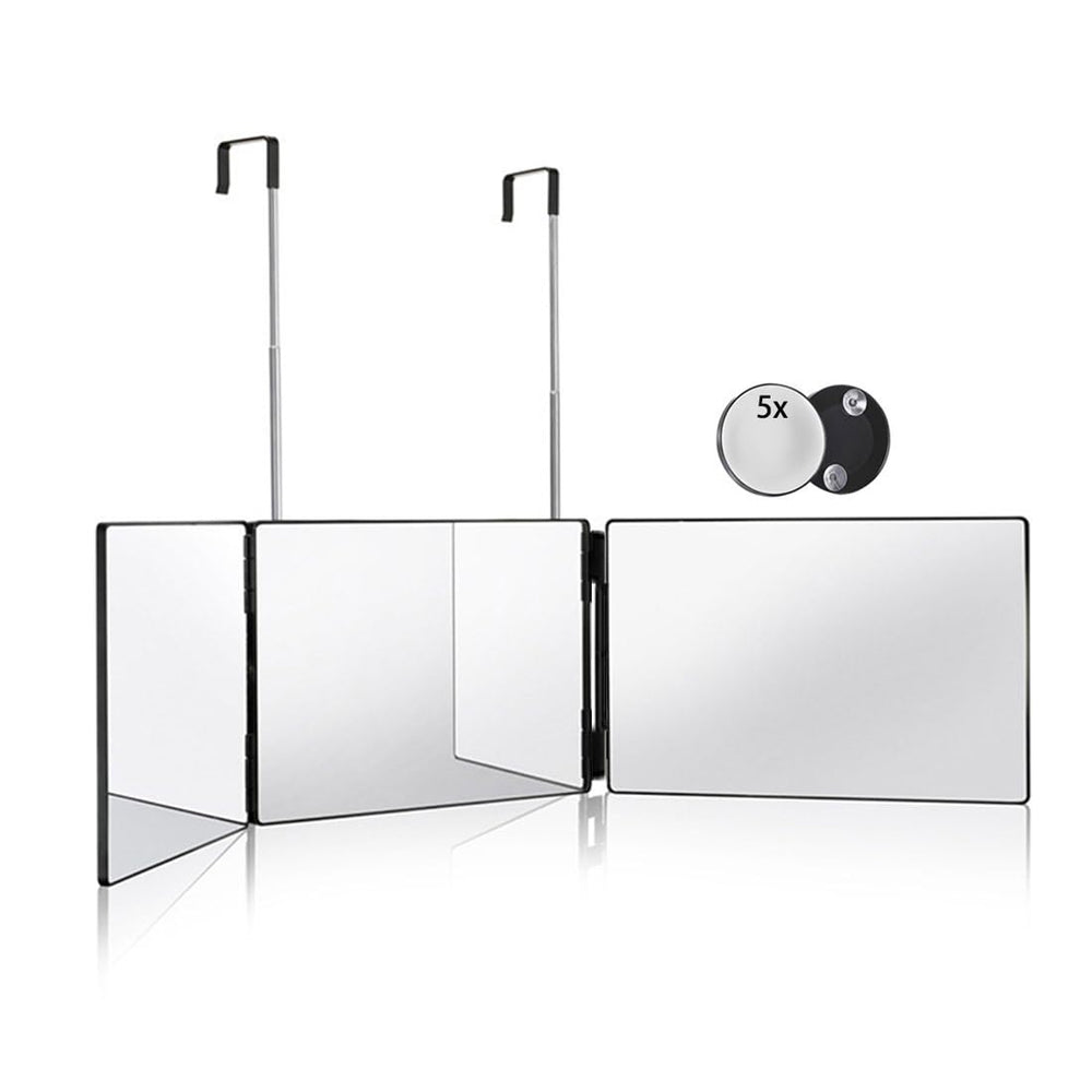 HIEEY 3-way mirror vanity setup with wide-angle viewing for styling.