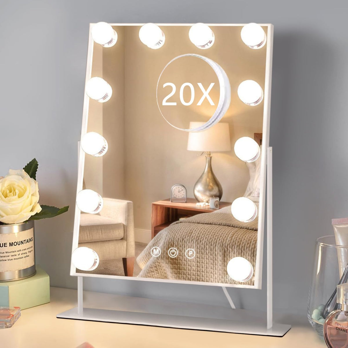 HIEEY Hollywood makeup mirror with 12 dimmable bulbs for even, flattering light
