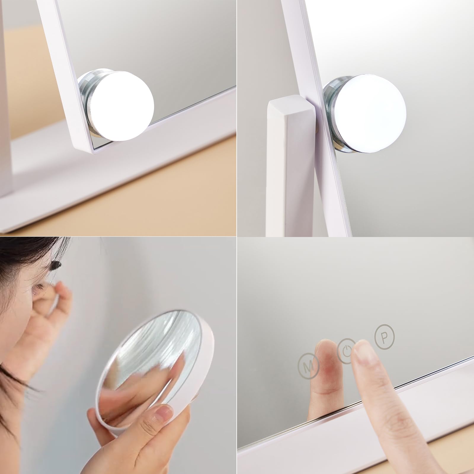 HIEEY Hollywood makeup mirror with detachable 4in 20x magnification for detail work