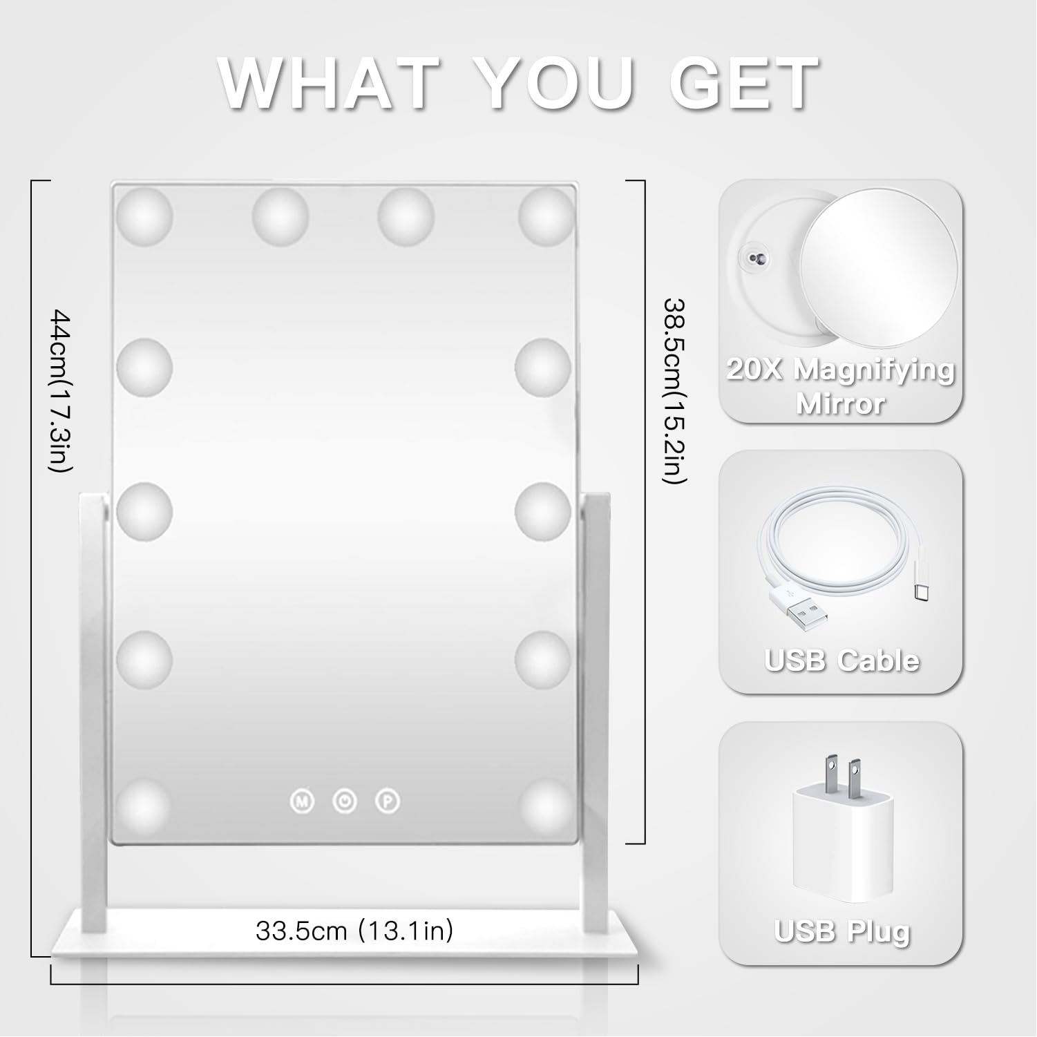 HIEEY Hollywood makeup mirror showing three-color lighting modes for different scenes