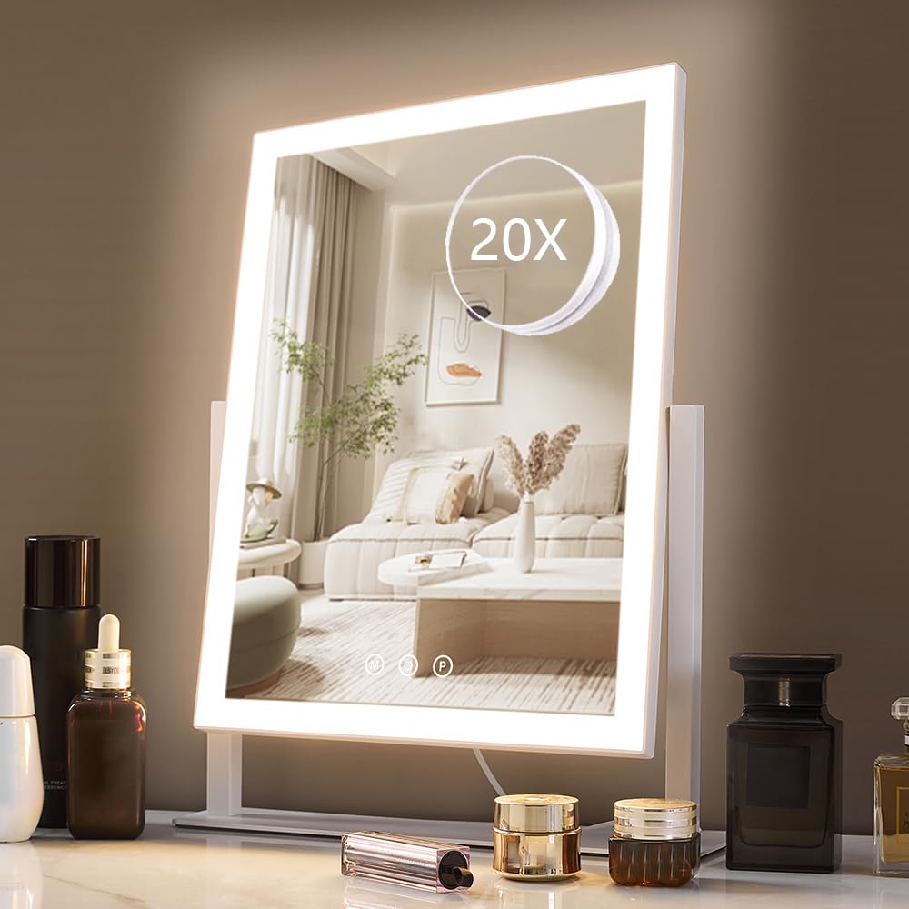 HIEEY lighted makeup mirror with four-sided LEDs for even, bright makeup application