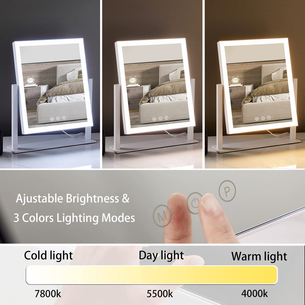 HIEEY lighted makeup mirror showing color modes for day, cold, and warm lighting