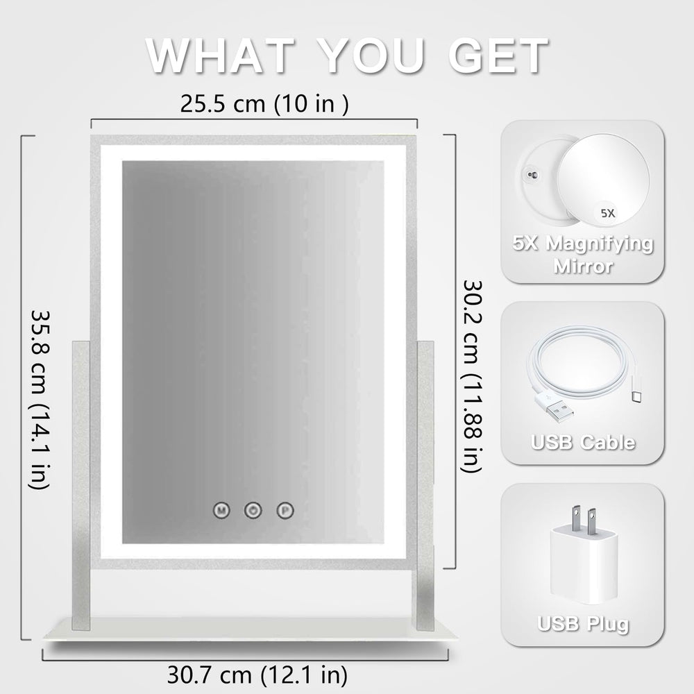 HIEEY lighted makeup mirror side view for space-saving setup and easy positioning