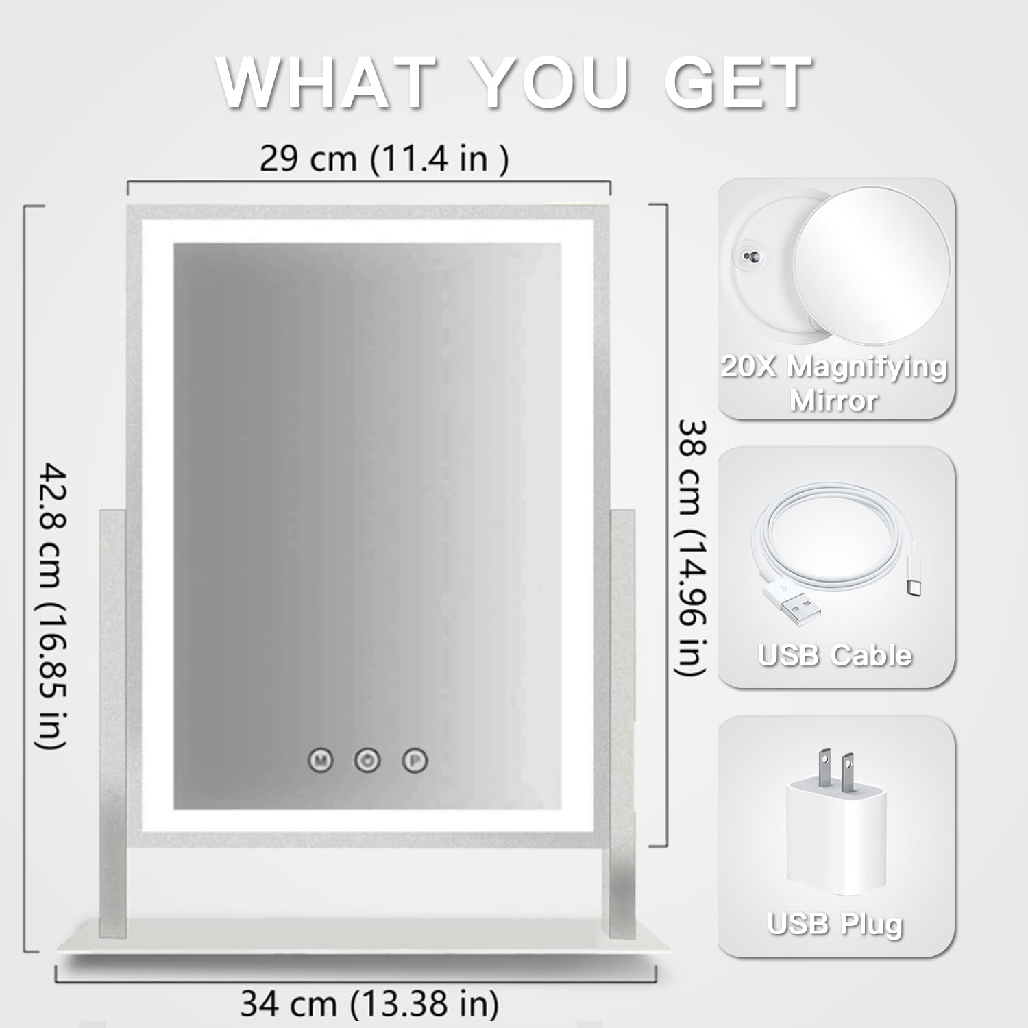 HIEEY makeup mirror showing three color modes for accurate color during makeup tasks