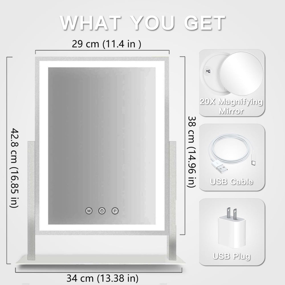HIEEY makeup mirror showing three color modes for accurate color during makeup tasks