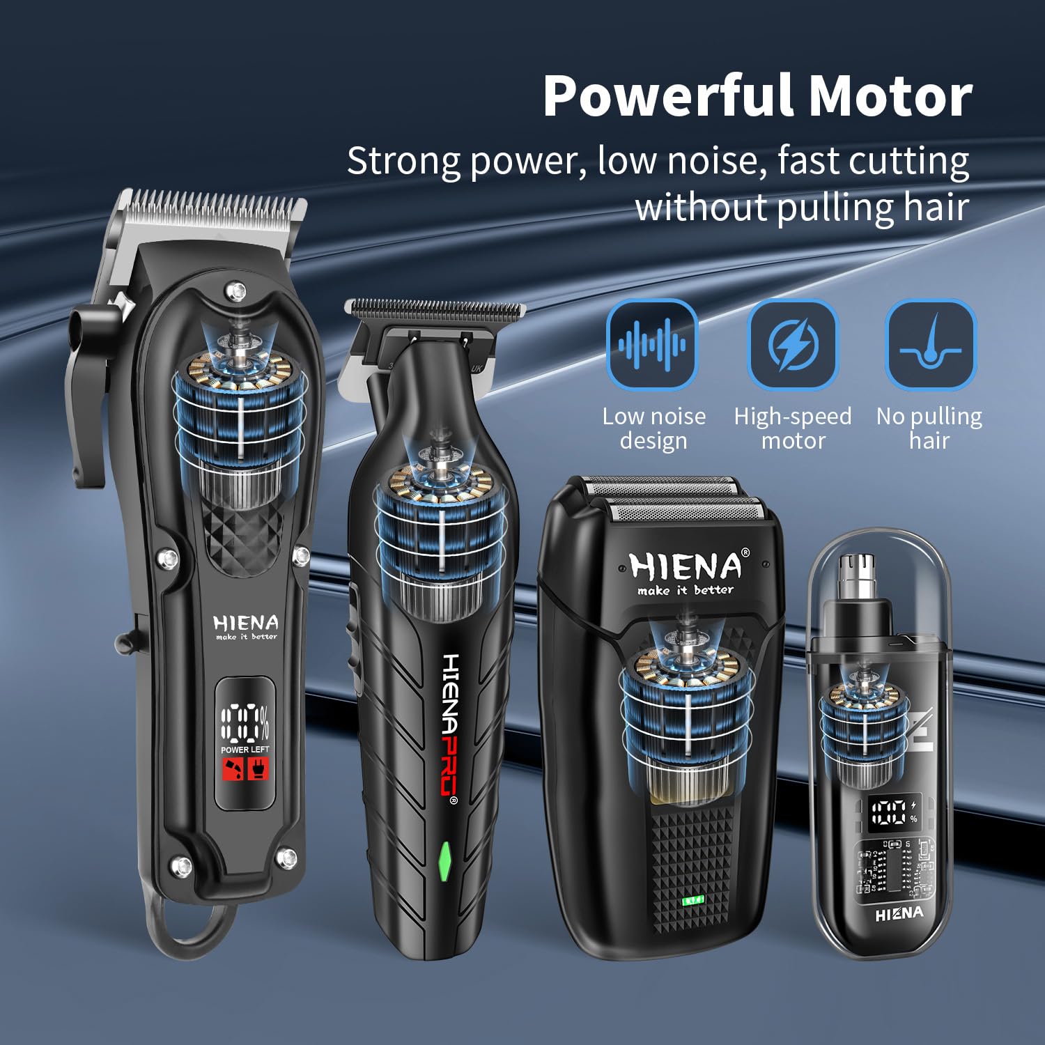 HIENA PRO 8-limit combs offer versatile hair lengths for home grooming.