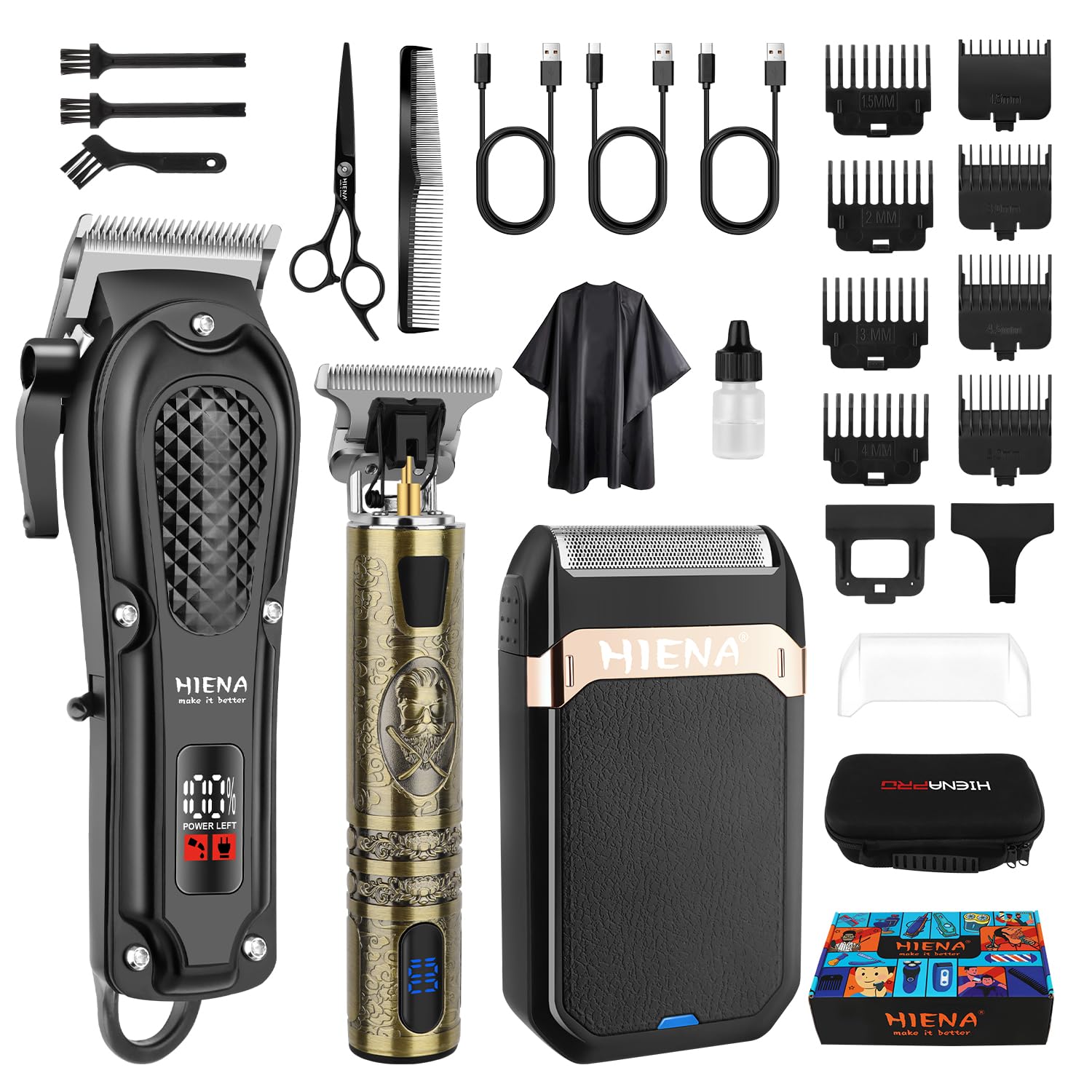 HIENA PRO professional hair clippers close-up with blades for smooth cuts.