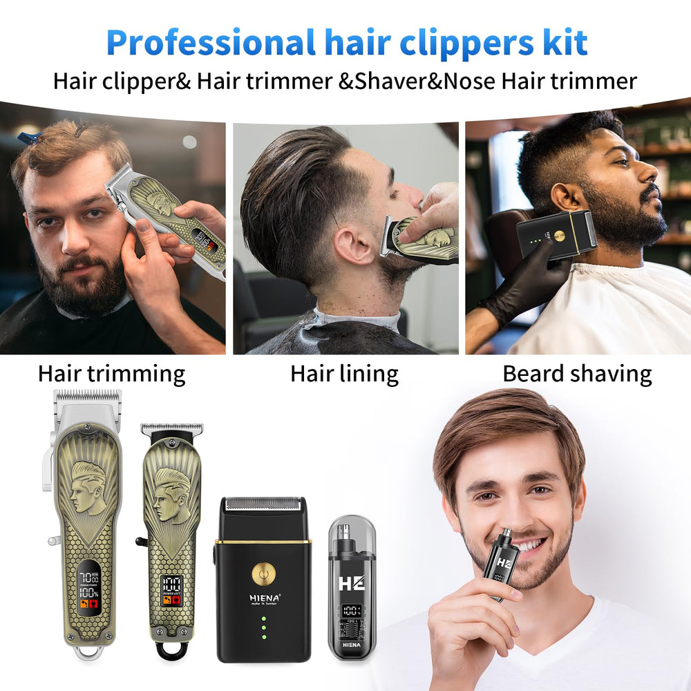 HIENA PRO zero-gap trimmer with combs for detail trimming without pulling.