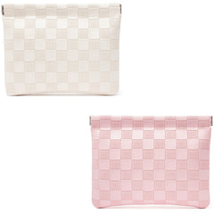 HIGH FIT leather pocket cosmetic bag close-up shows premium PU leather texture and daily-travel durability