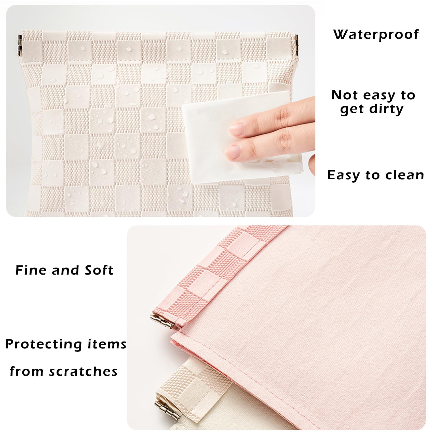 HIGH FIT leather pocket cosmetic bag serves as a compact travel companion.
