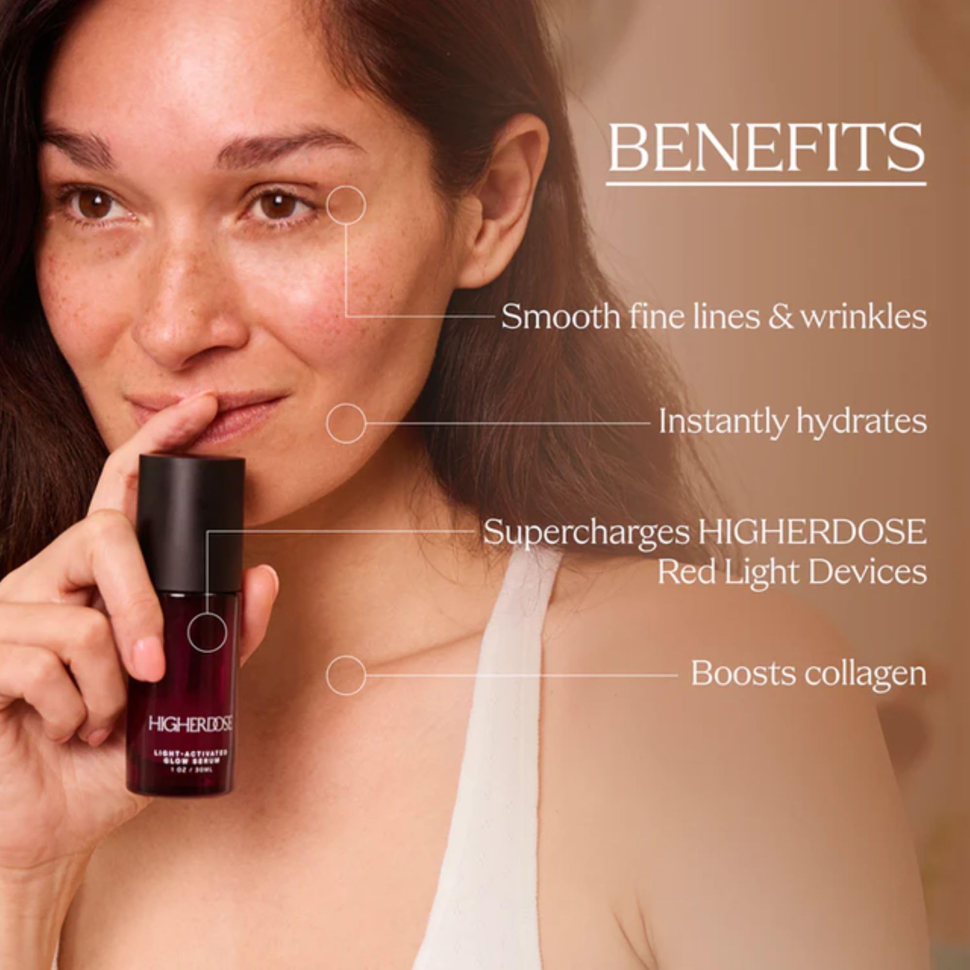 HigherDOSE Glow Serum on skin delivering a visible glow and improved texture