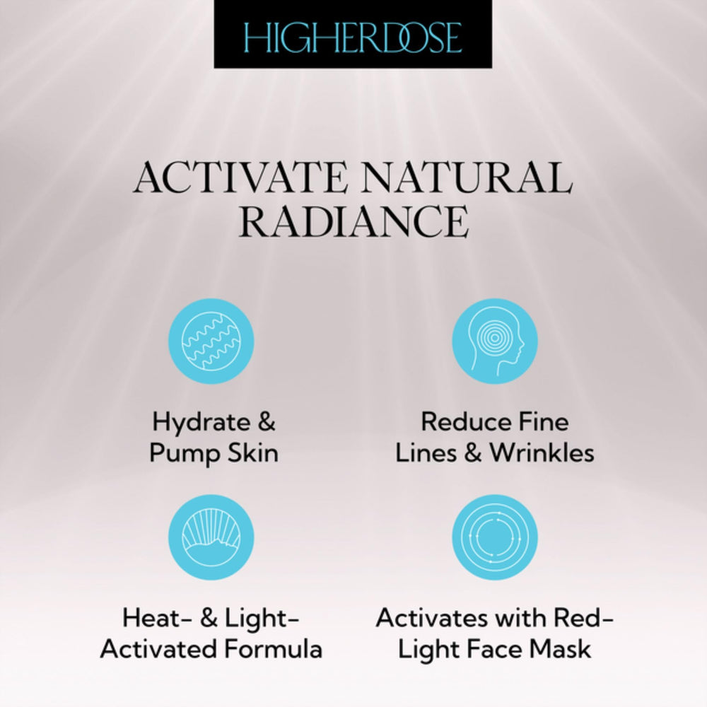 HigherDOSE Glow Serum shown with a mask session to boost glow benefits