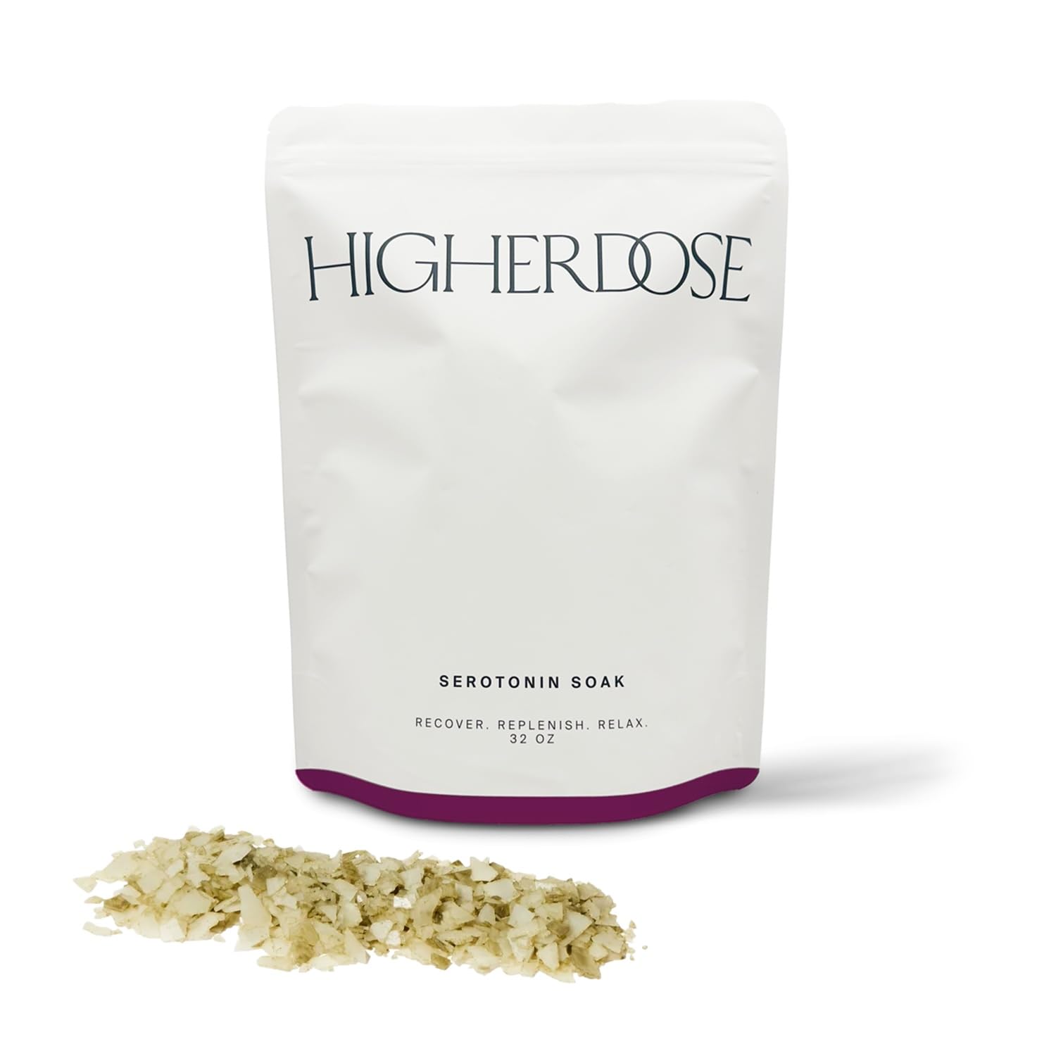 HigherDOSE Serotonin Soak packaging highlights relaxing mineral blend