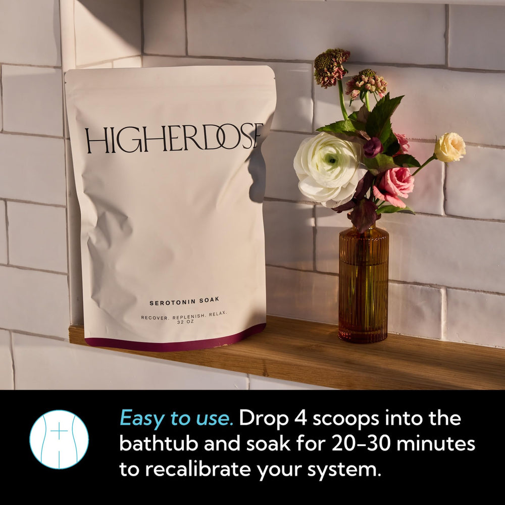 HigherDOSE Serotonin Soak magnesium flakes close-up emphasizes mineral-rich texture