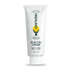 Highland Glacial Cream bottle front showing versatile styling for all hair types
