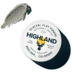 Highland Glacial Hair Clay Pomade packaging preserves freshness with recyclable tin