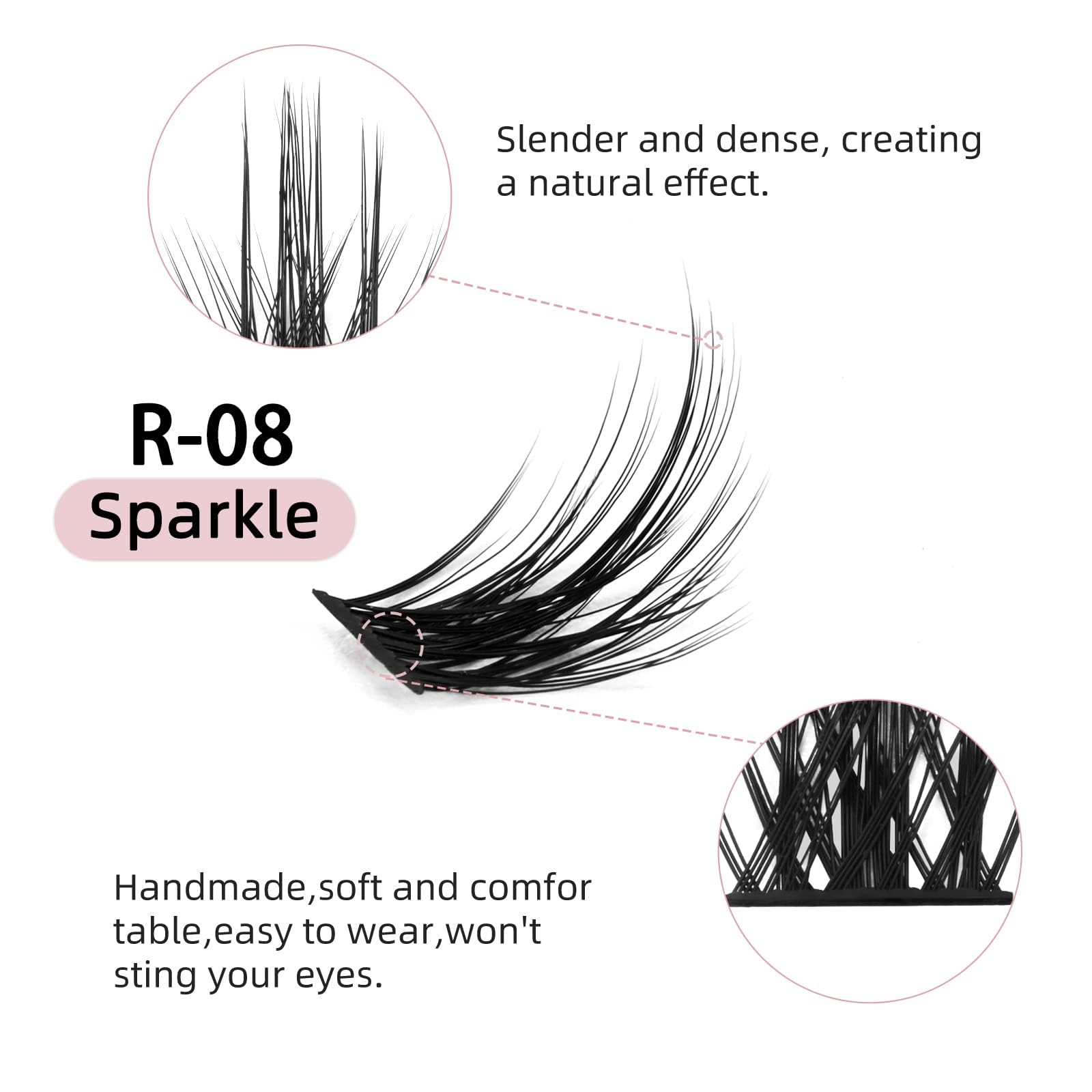 Higu clace D Curl Wispy Lashes close-up with flat knot-free roots.