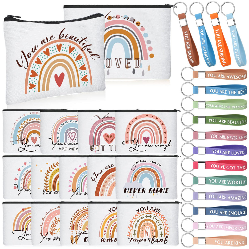 Hillban rainbow canvas makeup bag – front view showing vibrant inspirational print for daily motivation and on-the-go storage