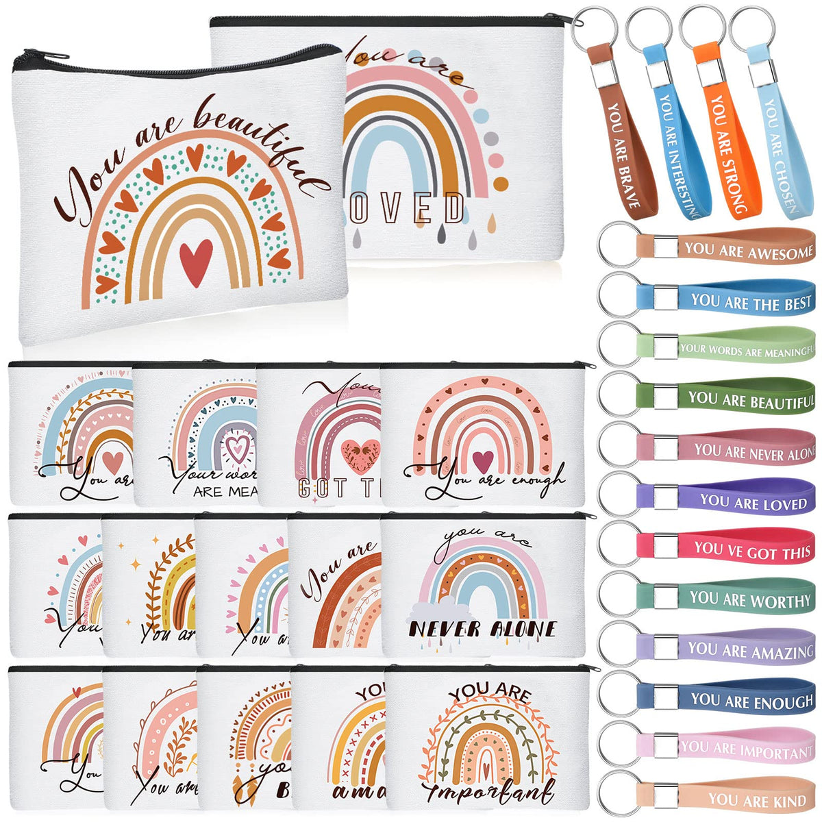 Hillban rainbow canvas makeup bag – front view showing vibrant inspirational print for daily motivation and on-the-go storage