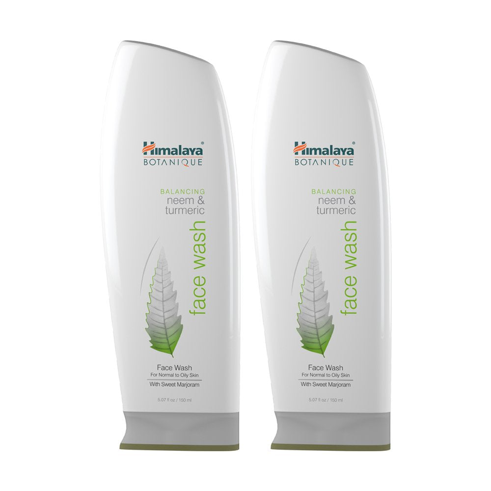 Himalaya Botanique balancing neem-turmeric face-wash bottle label promotes balanced skin cleansing
