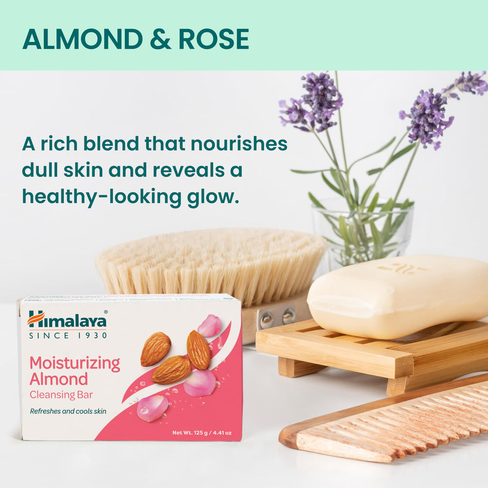 Himalaya Almond Cleansing Bar used on hands and body for non greasy hydration.