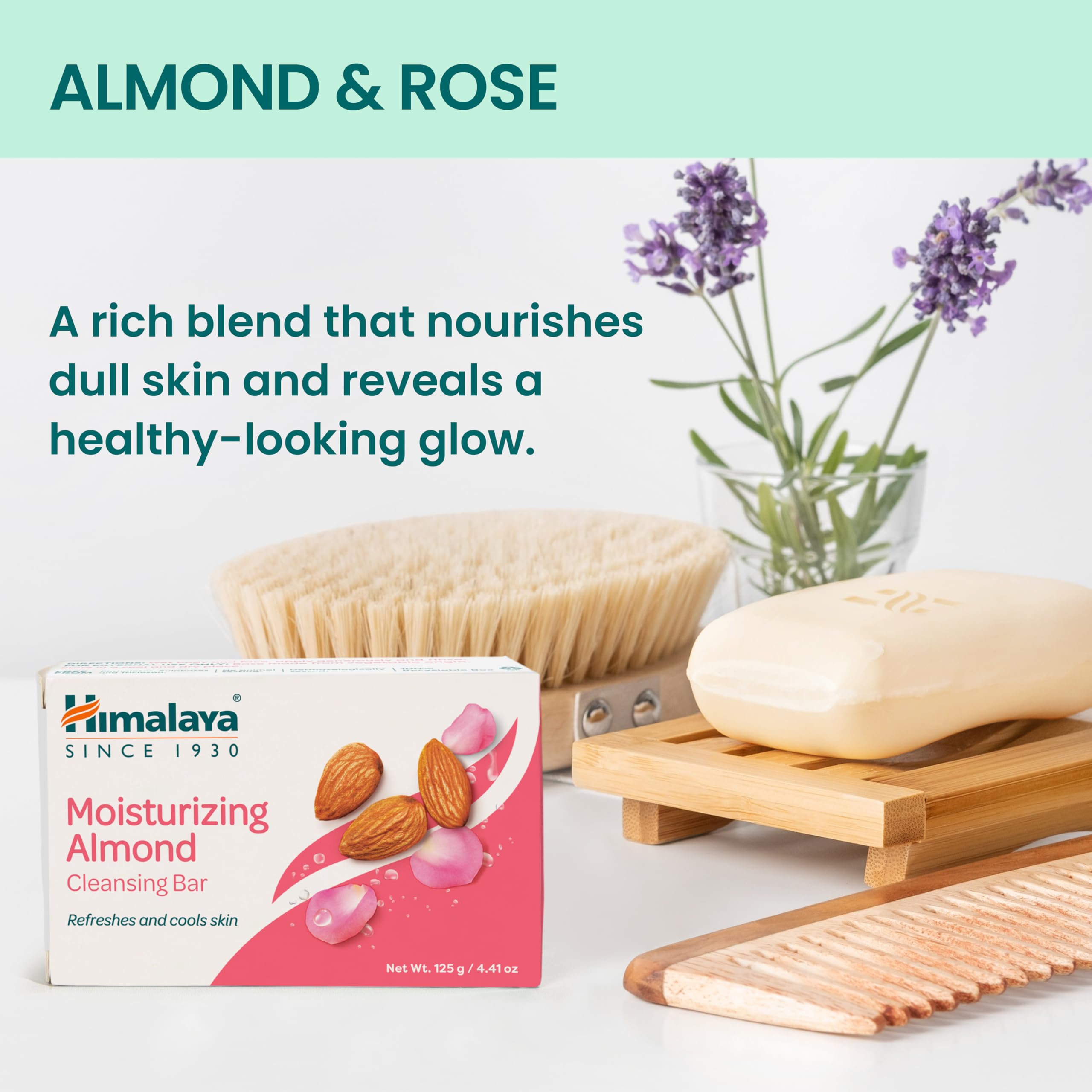 Himalaya Almond Cleansing Bar close-up of almond and rose ingredients for nourishment
