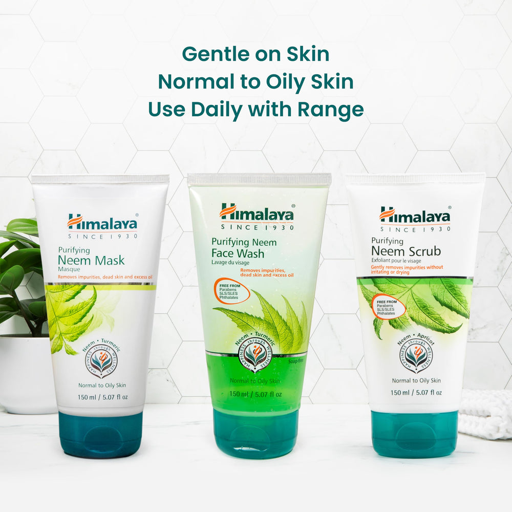 Himalaya Purifying Neem Face Wash natural ingredients highlight neem and turmeric benefits.