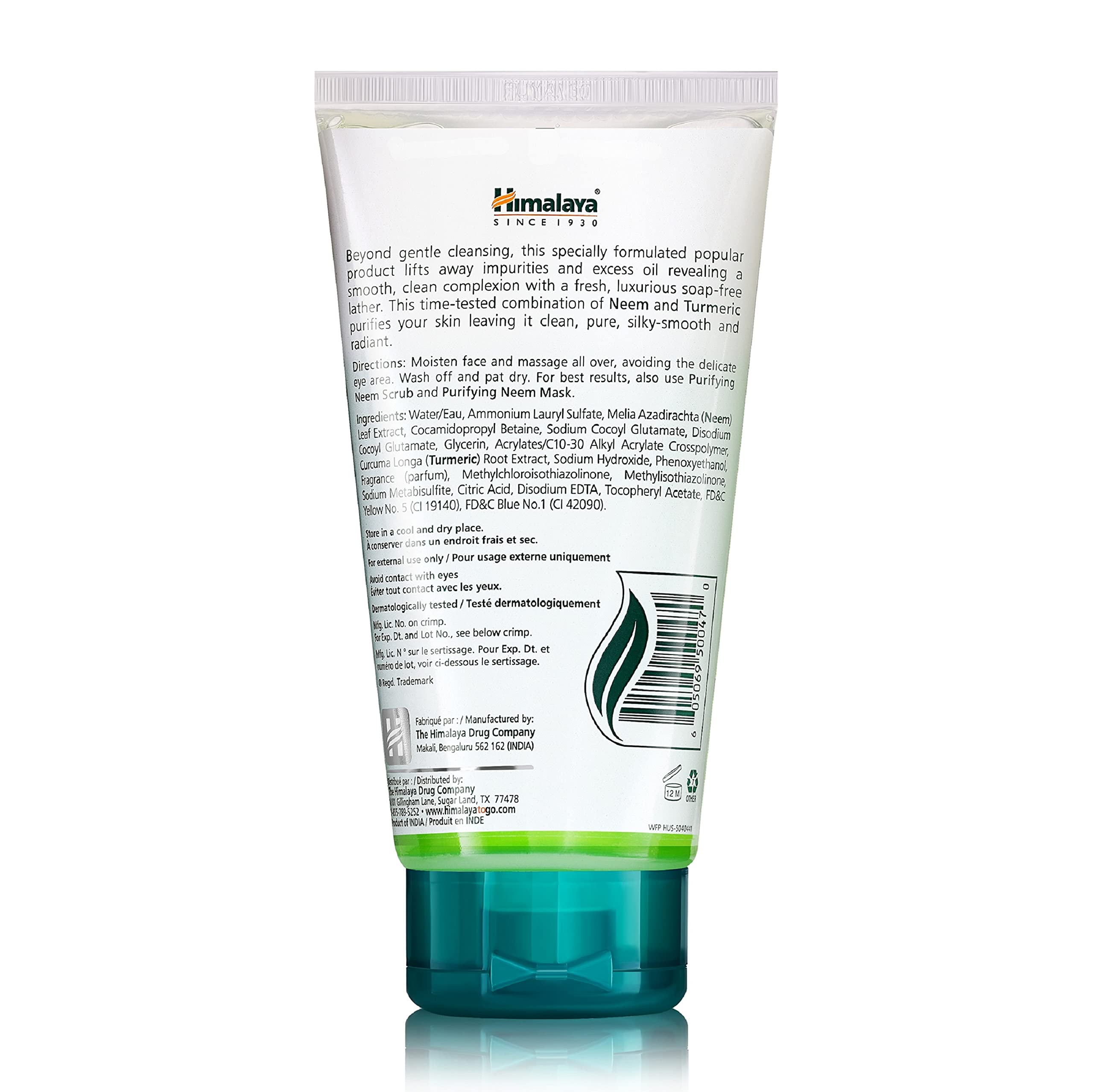 Himalaya Purifying Neem Face Wash neem-turmeric closeup showcases natural cleansing ingredients.